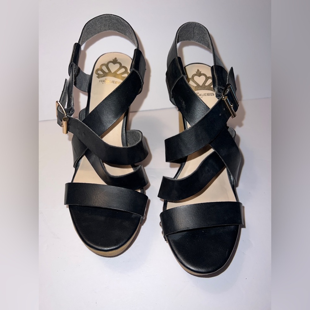 Fergalicious | Black Strappy Wedge Sandals | Size 7.5M